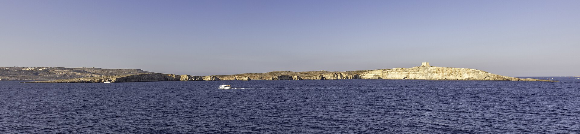 Evening light over Comino island and the sea, Malta